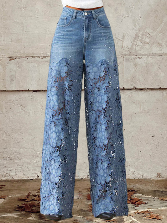 Isolde – Modische Patchwork-Jeans mit Spitzen-Details